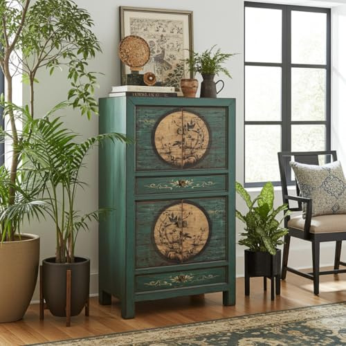 OPIUM OUTLET asiatiskt skåp högbyrå orientaliskt bröllopsskåp kinesiskt smaragdgrön vintage shabby chic