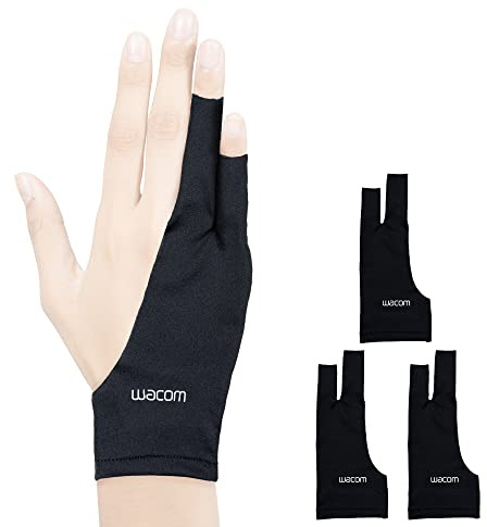 Wacom Drawing Glove, Two-Finger Artist Glove for Drawing Tablet Pen Display, 90% Recycled Material, eco-Friendly, one-Size (3 Pack), Black