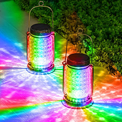 BXROIU Lot de 2 lanternes solaires d'extérieur en verre décoratives pour mariage, fête, jardin (multicolore)