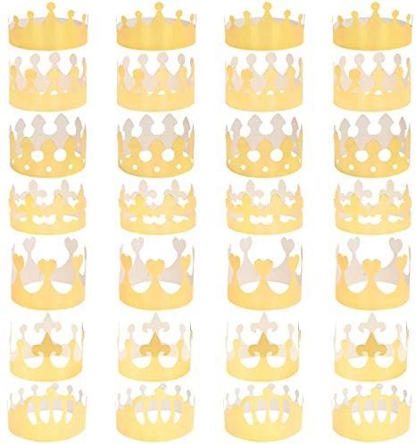 28 pezzi 7 cappelli per feste di compleanno con corona d'oro, cappelli per decorazioni per feste con corona regolabili universali, adatti per feste di eventi per bambini adulti, compleanno ecc.