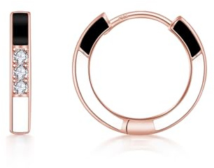 PHNIBIRD Creolen Rosegold 925 Sterling Silber Creolen mit Weiß und Schwarze Emaille Damen Ohrringe Rosegold Durchmesser 16mm Geschenke Für Mama Frauen Mädchen