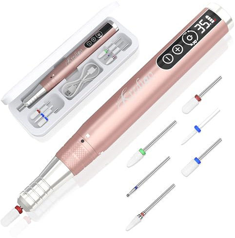Kredioo Nagelfräser Kabellos Akku Elektrische Nagelfräser,35000 u/Min Pediküre Maniküre Set mit 6 Keramik Bits für Nagelhaut Shellac Acrylgel Anfänger Profi