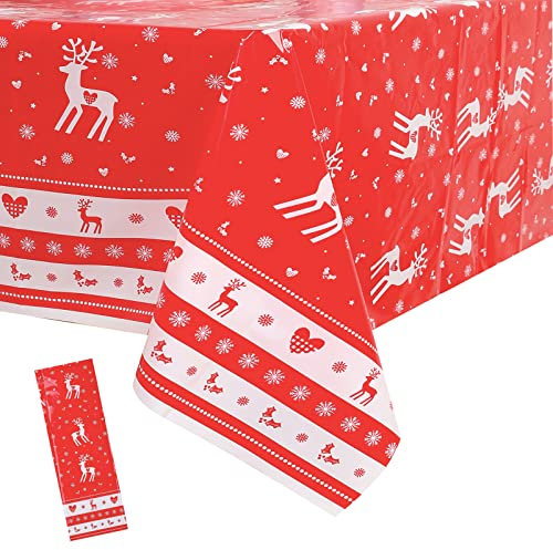 Weihnachtstischdecke Rot,108 * 180CM Tischdecke Weihnachten Rechteckige Weihnachten Tischhussen Tischläufe Kunststoff,wasserdichte Ölbeständig Tischdecken für Party,Picknick,Geburtstags,Hochzeiten