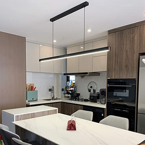 Moderne LED-Pendelleuchte Esstischlampe Holz-Pendelleuchte Dimmbare Lampe Designer Lineare Pendelleuchte Höhenverstellbarer Kronleuchter für Esszimmer Küche Büro Pendelleuchte (Schwarz, L150CM)