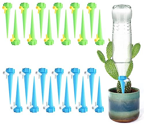TSHAOUN 24 Pieces Automatic Plant Watering Spike with Slow Release Control Valve Switch Bottle Drip Irrigation System Adjustable Vacation Self Watering Devices for Garden Indoor Plants (24 PCS)