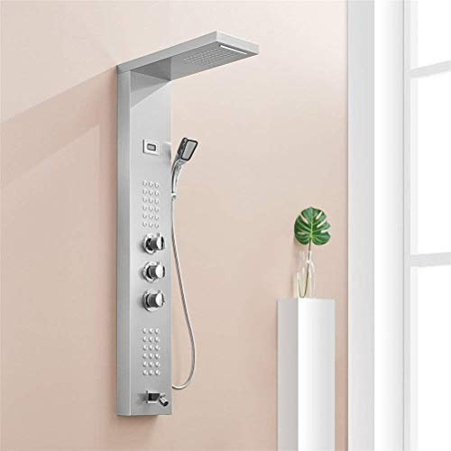 Colonne de douche à effet pluie thermostatique Corps Massag Robinet de panneau de douche chaud et froid avec panneau de douche à affichage numérique de la température, A