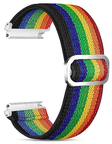 Blueshaweu Einstellbar Stoff Uhrenarmband, Weich und Dehnbar Elastizität Ersatzband für 18mm 20mm 22mm Uhr (18mm, Regenbogen)