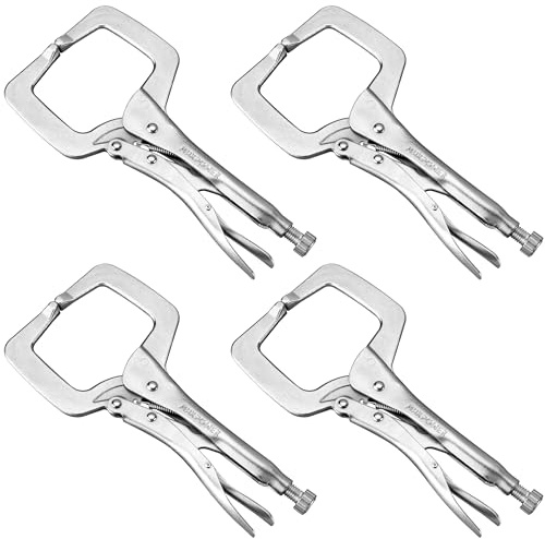 MAXPOWER 11-inch Locking C Clamp, Heavy Duty C-Clamp Locking Pliers with Regular Tip for Welding - 4 Pack