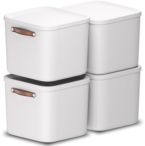 Rotho Maloja 4er-Set Aufbewahrungsbox mit Deckel 40l, Kunststoff, weiss, 40 (39.5 x 38.0 x 34.0 cm)