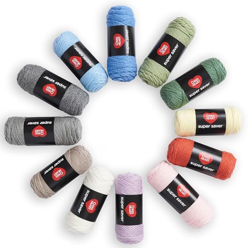 Red Heart Super Saver Yarn Super Craft Kit Pasteles, con 12 unidades de 50 g/1.7 oz. 4 hilos medianos para tejer y ganchillo, 12 colores, perfecto para suéteres gruesos, mantas, amigurumis