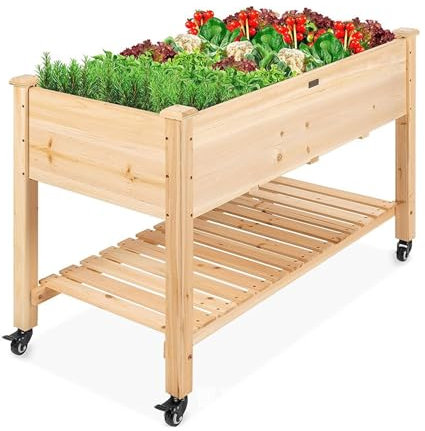 Fioriera da Esterno, Letto da Giardino Rialzato Rialzato, con Gambe e Ruote, Orto Rialzato da Esterno, Supporto per Piante, Supporto per Fiori