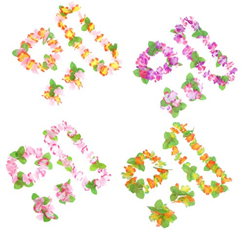 Gogogmee 4sätze Blumen Haarband Mädchen Hawaii Thema Stirnband Armband Halsketten Sets Floral Haar Accessoire Hawaii Accessoires Blumen Stirnband
