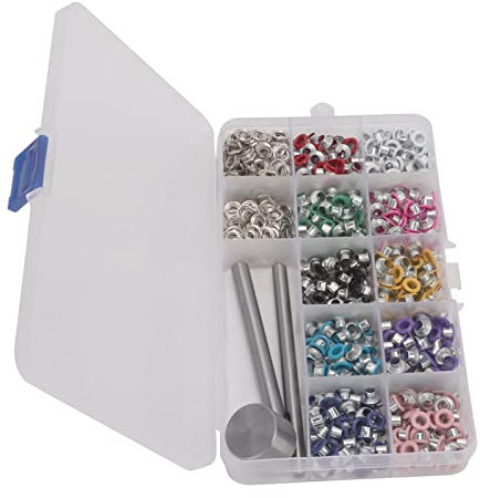 Emoshayoga Ösen für Ösen Grommet Werkzeug Set, 4mm Ösen Werkzeug Kit, Multicolor DIY Dekorationen, mit Transparenter Aufbewahrungsbox, Stahl Ösen für Hosen Hüte