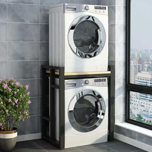Kit de apilamiento para lavadora y secadora Ajustable Baño Bastidor Intermedio para Lavadora, Estante Ahorrador de Espacio para Lavadora Secadora, Lavadero Unidad de Almacenaje Sobre Lavadoras (Size