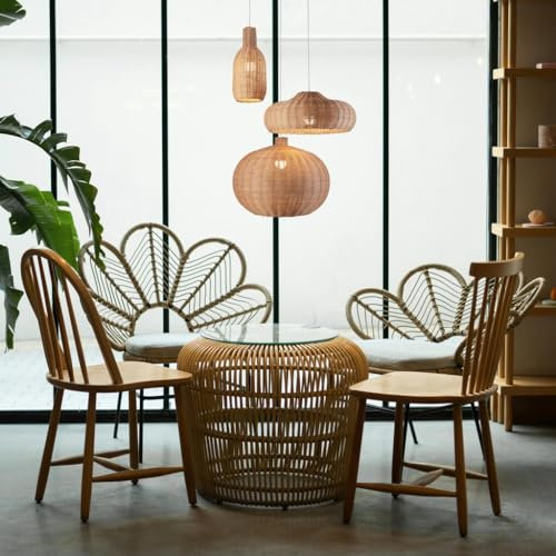 Rattan Bambus Kronleuchter handgeflochten Hängelampe e27 retro Pendelleuchte höhenverstellbar Weiden Lampenschirm rustikale Villa Schlafzimmer Wohnzimmer Esszimmer Lampe kreatives hängen 3 Lichter