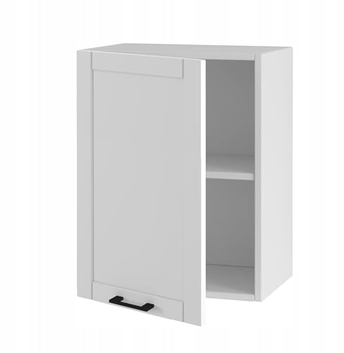 Laclar Hängendes Küchenregal mit Tür, 45 cm – Kompakte Oberschrank mit Stauraum - einfach zu montieren - Universalfront - Robustes Material - ideal für kleine und große Küchen (Rahmen weiß matt)