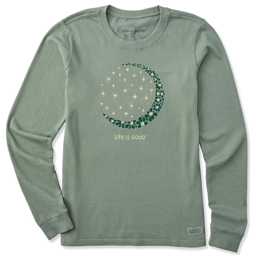 Life Is Good Damen Crusher T-Shirts, Long Sleeve Cotton Graphic Tee Shirt, Crescent Moon Daisies Crusher T-Shirts, langärmelig, Baumwolle, Grafik-T-Shirt, Halbmond Gänseblümchen (1er Pack)