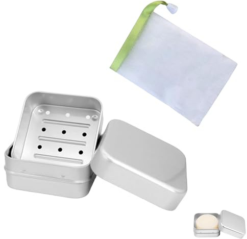 Seifendose Reise,Aluminium Seifendose,Seifenbox mit Abtropfgitter und Deckel & Kunststoff Seifensäckchen,Seifenschale Rostschutz,Wasserdicht Seifenbox mit Abnehmbarem Design zu Hause Oder auf Reisen