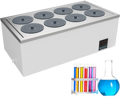 Bain-Marie Thermostatique Numérique de Laboratoire – Bain Chauffant Électrique Scientifique, Revêtement en Acier Inoxydable avec Affichage Numérique et Couvercle de Protection,8Hole