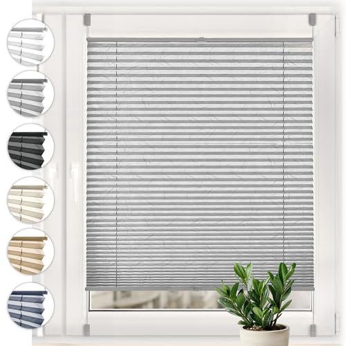 Sonello Plissee Crush Klemmfix ohne Bohren 65cm x 120cm Grau Faltrollo Plisseerollo Jalousie für Tür & Fenster Blickdicht Sichtschutz Sonnenschutz Fertifplissee Rollo