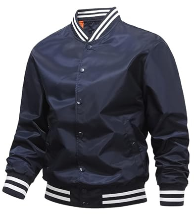 Chaqueta universitaria para hombre, clásica, holgada, ligera, de algodón, chaqueta de béisbol de Letterman, M 4XL, chaqueta fina para hombre, azul oscuro, XL