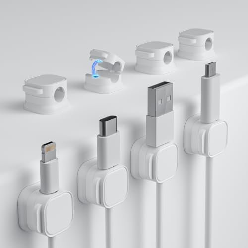 Porta Cavi, RCIDOS 8 Pezzi Organizer Cavi Cable Management Organizer Scrivania Porta Cavo Comodino Fermacavi Per Hdmi Usb Cavo Audio Scrivania Comodino(Bianco)