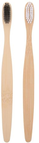 FRCOLOR Lot de 2 brosses à dents en bambou, brosses à dents en bois à poils souples, pour usage domestique