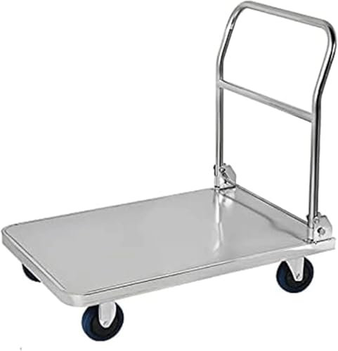Klappbare Plattform-Handkarre mit Rädern, faltbarer Schubwagen zum Bewegen von Stahl-Flachbettwagen mit leichtem Design (90 x 60 cm)