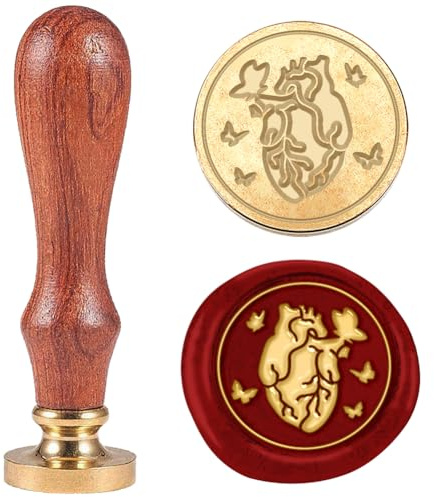 DELORIGIN 3D Wachssiegelstempel Mit Herz Schmetterling Geprägter Stempel Siegelstempel Abnehmbarer 25 Mm Messing Wachssiegel Stempelkopf Für Einladungen Umschläge Geschenkverpackungen Basteln
