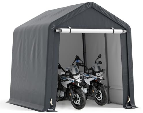 SOARS Casetta da giardino, 195 x 240 x 214 cm, tenda da garage, capannone per bicicletta all'aperto con telaio in metallo e copertura PE resistente alle imtemperie, picchetti da pavimento, per