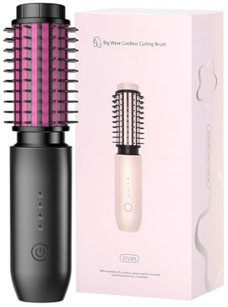 TGFIX BH01 Kabellose Lockenstab 2 in 1 Tragbare Thermobürste 50mm Anti-Verbrühung Lockenbürste Aufladbare 7000mAh USB Thermal Brush Geschenke für Frauen Mutter zum Muttertag, Schwarz