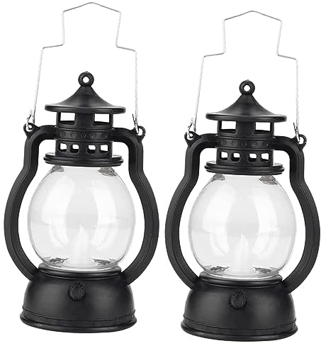 Vaguelly 2 Stück LED Handlaterne aus Kunststoff in Schwarz Tragbare Laterne als Dekoration für Familientisch und Partydeko Klassische Petroleumlampe im Retro Stil