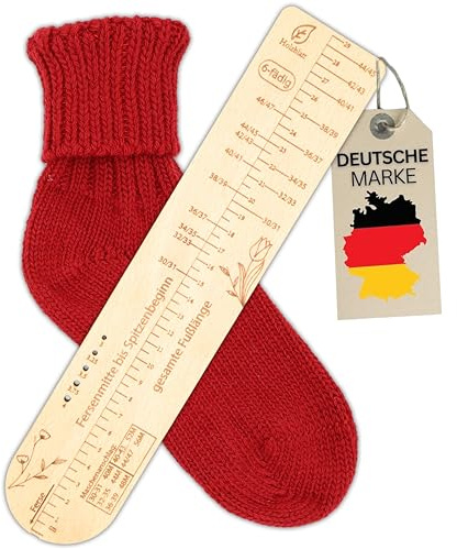 Holzblatt® Sockenlineal 6fädig Sockenbretter mit Größenangabe zum Stricken. Sockenspanner/Sockenschablone mit Größenangabe. Sockenblocker als Strickhilfe