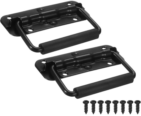sourcing map Spring Loaded Recessed Handle 4.3 × 1.6 Inch Steel Surface Mount Handles Pull with Padded Grip for Cabinet Toolbox Storage Boxes (Black, Pack of 2)