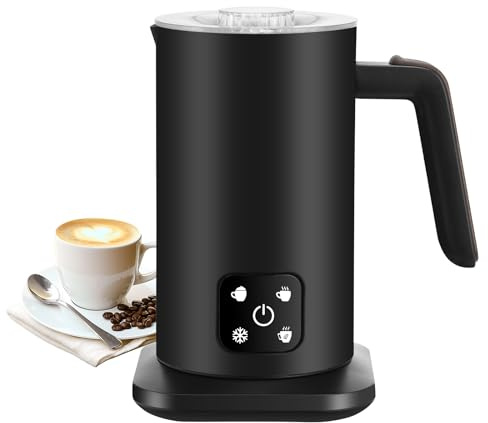 Panana Milk Frother Coffee Maker, 4 in 1 Automatic Frothing and Milk Steamer, Hot & Cold Milk Warmer, 350ml, Temperature Control Auto Shut-Off, for Coffee, Latte, Cappuccino, Chocolate (Black)