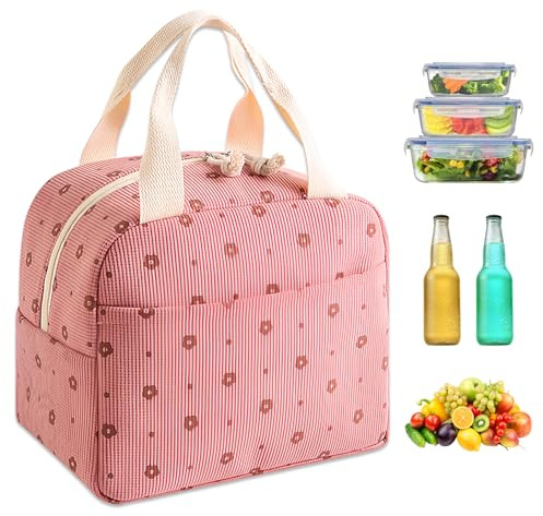 Kühltasche Kleine für Unterwegs,26x18x21 cm Lunchbag Isoliert Lunchtasche Damen,Thermotasche Isoliertasche Gefriertasche Klein,Tragbare Lunch Tasche Erwachsene,Lunchbox Bag für Schule,Büro,Arbeit