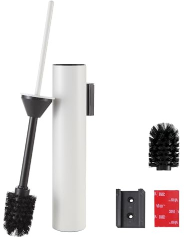 DAZI Scopino Bagno WC da Parete Cilindrico, Porta Scopino in acciaio inossidabile bianco senza trapano, Spazzolone Bagno con Inserto Interno Rimovibile per una Facile Pulizia del Bagno