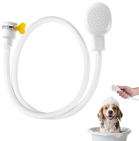 Pet Soffione per doccia Spray, tubo per doccia per animali domestici, Lavello Soffione Doccias Animali per gomma Tubo per shampoo portatile, attacco doccias singolo con morsetto incluso, bianco, 1.3m