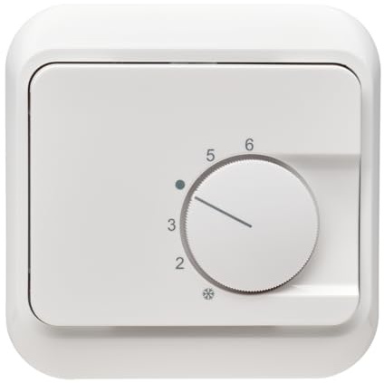 Raumthermostat für Fußbodenheizung mit Busch-Jäger Alpha NEA 1-Fach Rahmen 1721-24G studioweiß + Abdeckung 80x55mm, Kontaktausführung Öffner für Stellantriebe 230V stromlos geschlossen (NC)