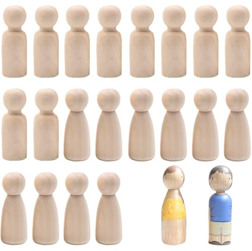 20 Pcs Wooden Peg Dolls | Blank Wooden Pegs | 55mm Woodenpegs, Dolls House People for DIY Crafts & Home Decor