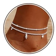 Chihayafuji Fußkettchen für Damen 925 Versilbert Verstellbares Wasserfest Herz Doppelte Stapelbar Fussketten Sommer Strand Fußkette Silber Gold Schmuck Geschenk Frauen