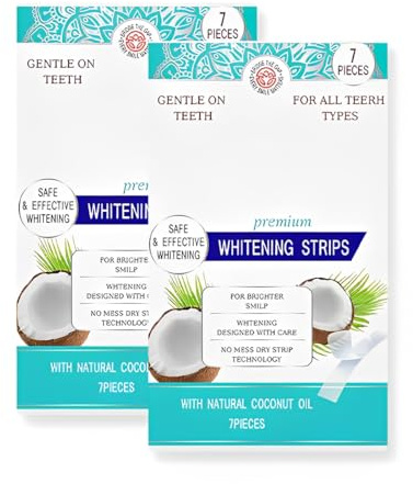 RGKY 14 piezas Tiras Blanqueadoras Coco,Tiras Blanqueadoras Dientes, Whitening Dientes Strips Anti-Deslizantes, Para El Café Y Otras Manchas, Resultados RáPidos