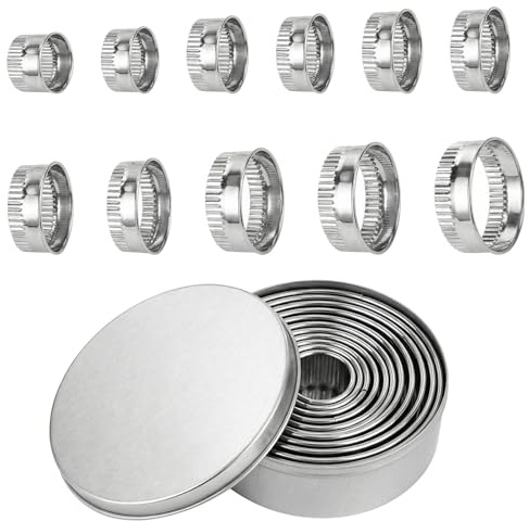 Kakmått runt set 11 stycken mini runda räfflade kakskärare set (2,3–9,2 cm) rostfritt stål kakskärare formar för donut mousse bakning kaka