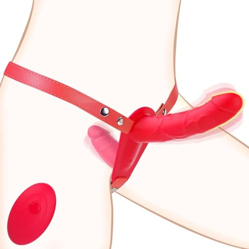 Strap-On Doble Dildo Vibradores para Lesbianas, Consolador Juguetes Sexuales para Estimulador el Anales y Clítoris para Mujeres, Alternativos Sex Toys para Parejas, Adjustable, Removeable (N1) (Red)
