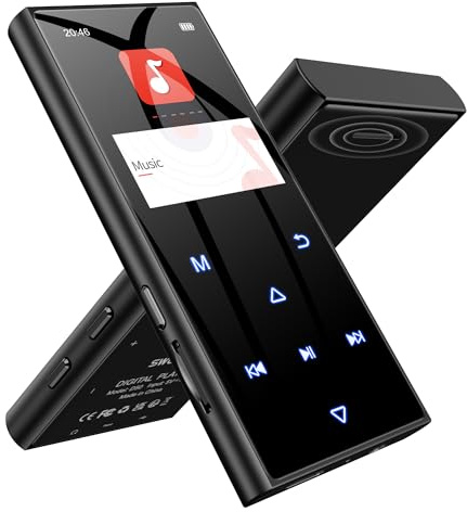SWOFY 128GB MP3 Player with Bluetooth 5.3, D50 Music Player with Built-in HD Speaker, FM Radio, Voice Recorder, HiFi Sound, E-Book Function, Earphones Included Mini Design Ideal for Sport Black