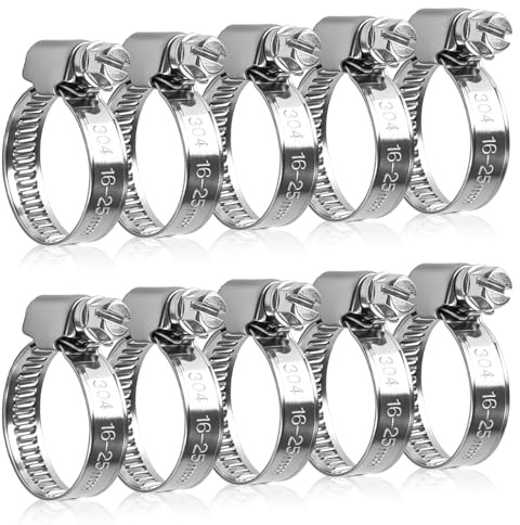 10 abrazaderas de manguera de 16 – 25 mm, acero inoxidable 304, ajustables, juego de abrazaderas de manguera, abrazadera de tubo, abrazadera de perno articulado, abrazadera de suspuffschelle para