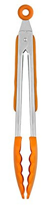 BRA Efficient Pinzas de Cocina de 28,5 cm, Fabricadas en Acero INOX, Nailon y Silicona, Combinación de Estilo Moderno y Funcionalidad, Para Cocinar o Servir Ensaladas, Color Naranja