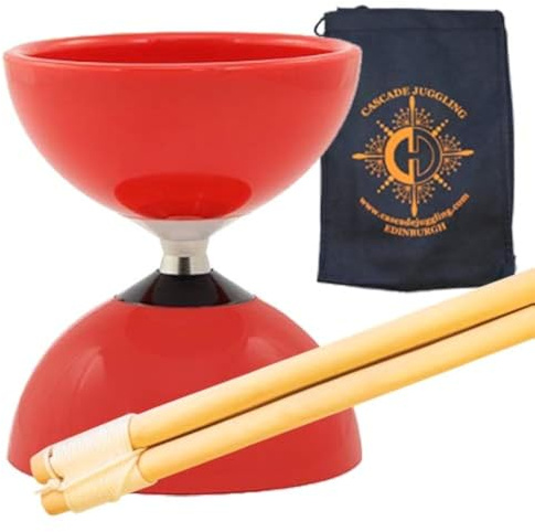Carrousel Diabolo à roulement rapide pour enfants avec bâtons en bois, corde professionnelle et sac de jonglage en cascade (rouge)