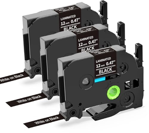 Oozmas TZe335 Bänder Kompatibel mit Brother Ptouch Schriftband 12mm | TZ 0.47 Tape TZe-335 Weiß auf Schwarz, Kompatibel mit Brother P-touch CUBE Plus H107B H105 H110 P300BT D400 E100, 3er-Pack
