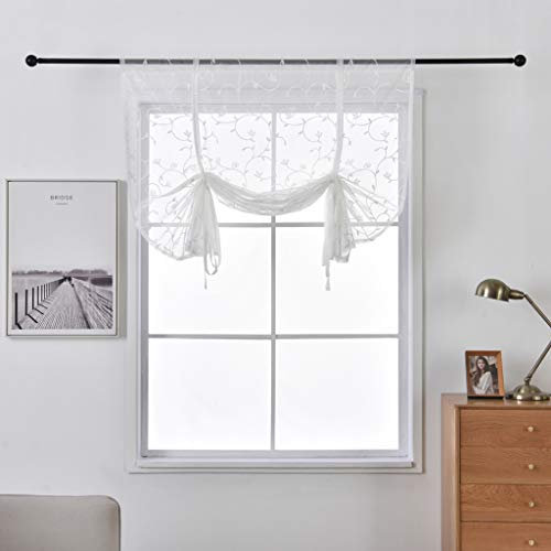 SIMPVALE 1 Pieza Cortina Persianas Romanas Hojas Bordado Transparente Visillo para Salón Cocina Baño Blanco, Blanco, Ancho 80cm / Altura 120cm
